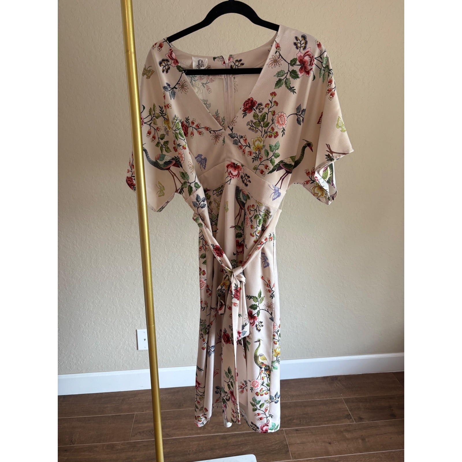 Anthropologie dRA Los Angeles Midi Dress Floral Bird Print 12 Garden Nature