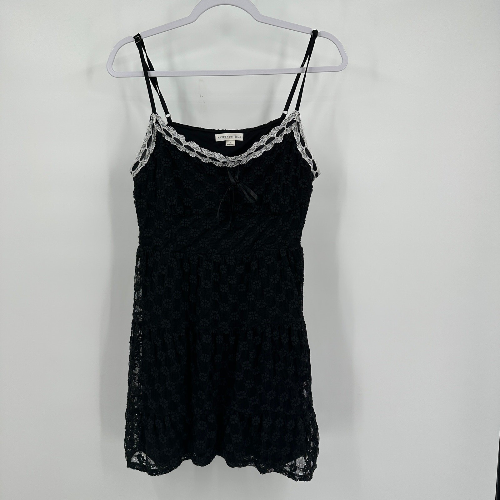 Aeropostale Womens Y2K Babydoll Lace Dress Size XL Coquette Black Romantic Indie