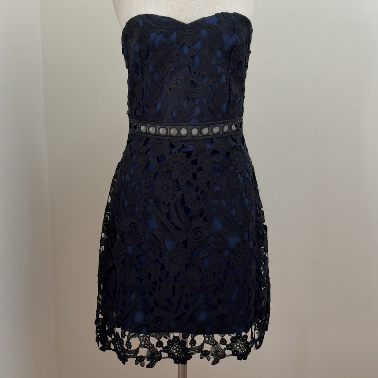 Sam Edelman Black Guipure Lace Strapless Dress Size 12 Large Romantic Summer