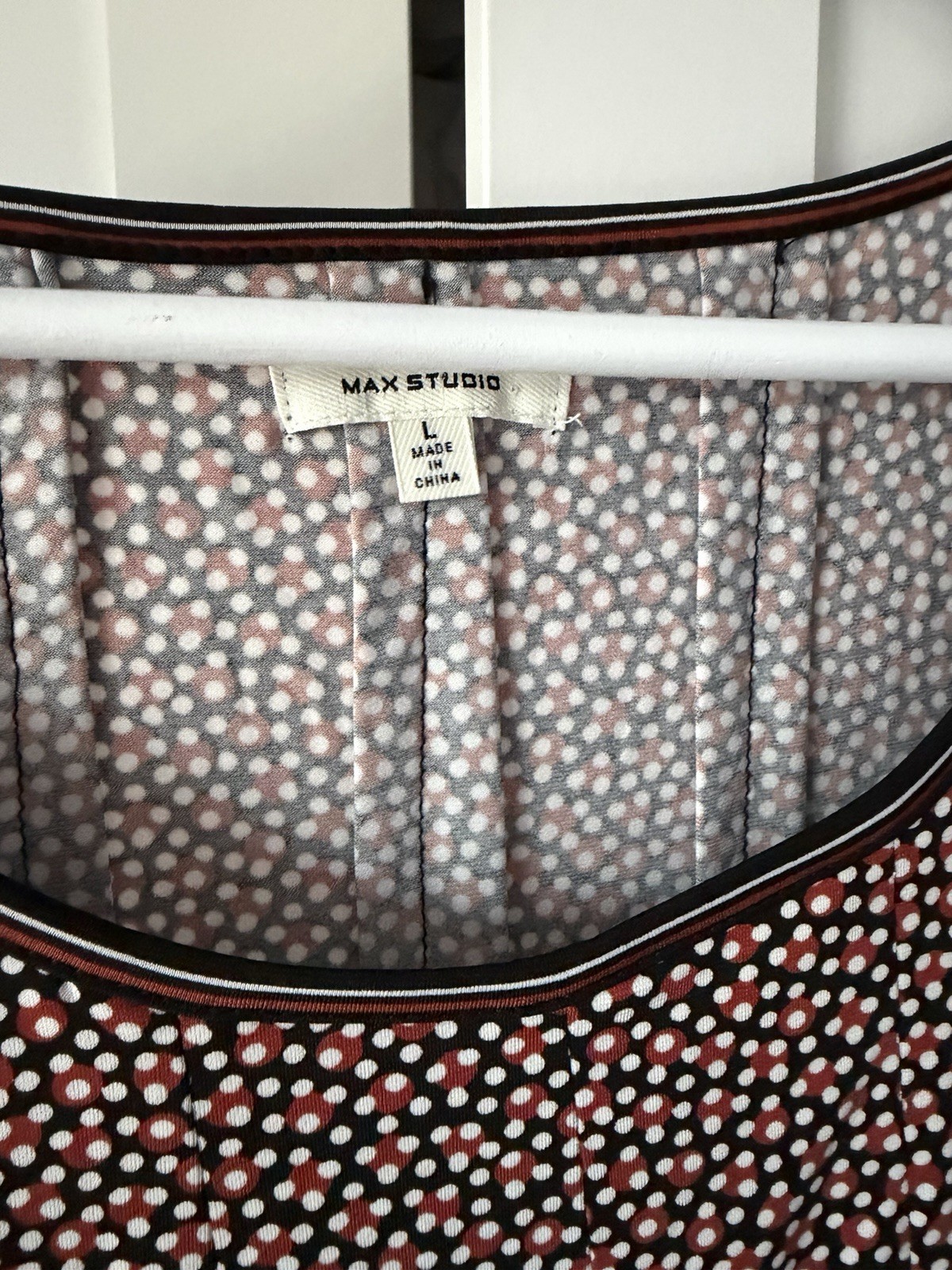 Max Studio Brown Cream Ditsy Spotty Size L Dress Knee Length Smart