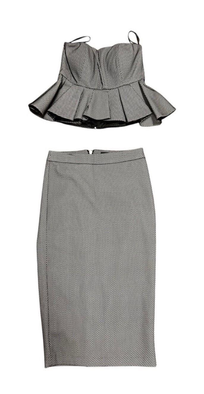 Bardot Women’s Strapless Peplum Houndstooth Print Dress