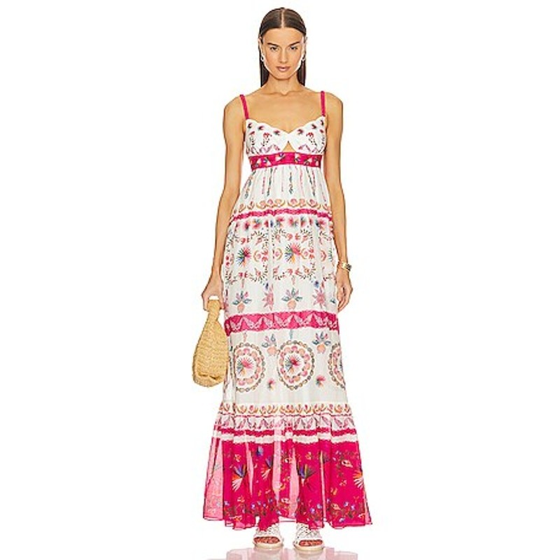 Saloni Naki Long Printed Linen Dress in Shell Mosaic NWT