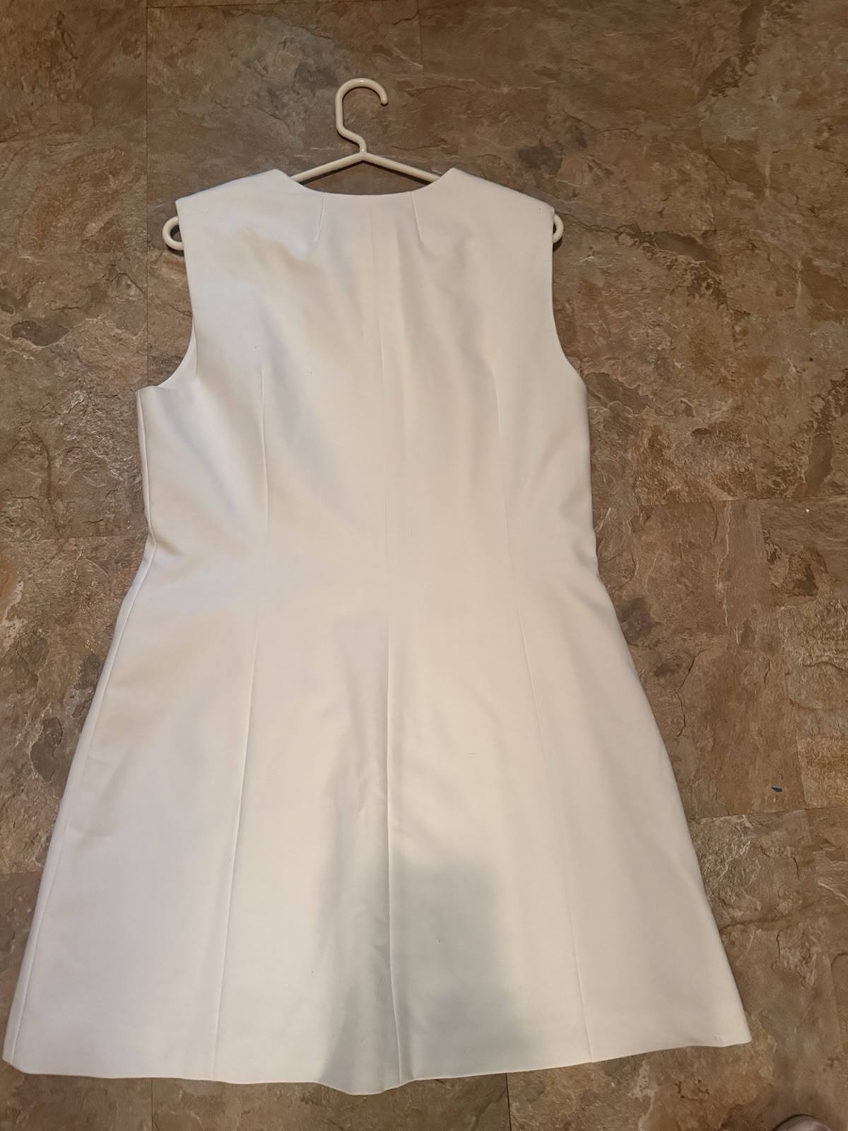 Antonio Melani White Solid A-Line Dress Sleeveless Pockets Short Round Neck 4