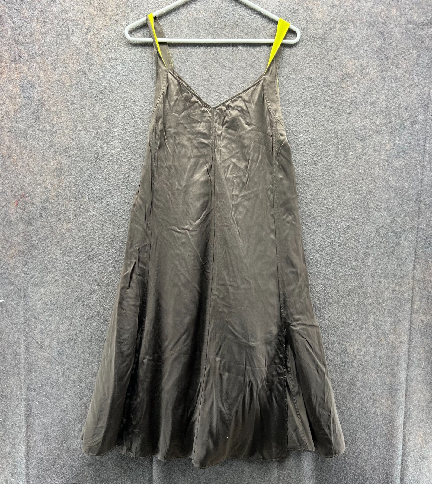 Rag & Bone Dress Women XS Brown Green Silk Slip Dress Yellow Strap A-Line Long