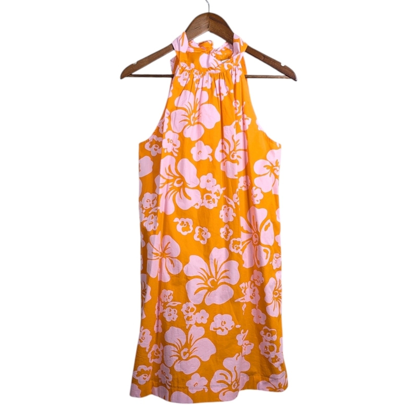 NEW J. Crew Hawaiian Halter Tie Neck Hibiscus Dress 6 Orange Resort Coastal