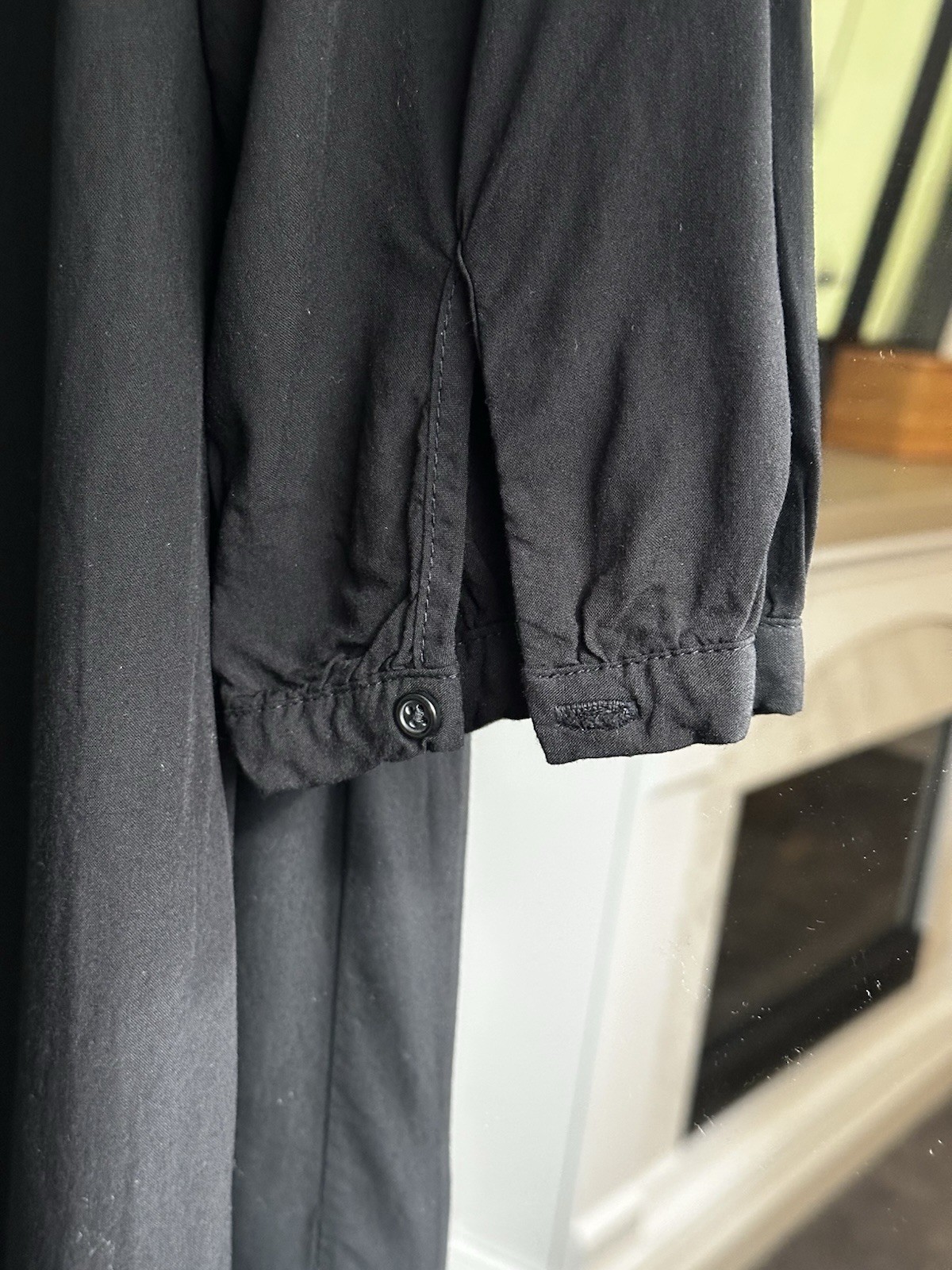 Old Navy Black Solid V-Neck Shift Short Dress 3/4 Sleeve Button XS
