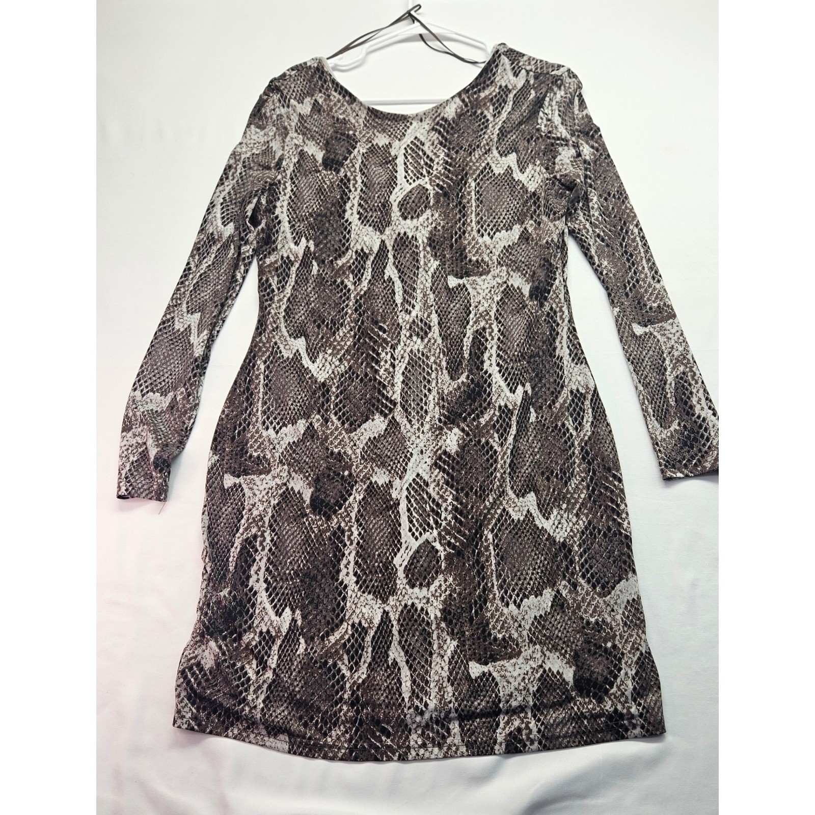 Jennifer Lopez Womens Snakeskin Print Long Sleeve Square Back Sheath Dress L