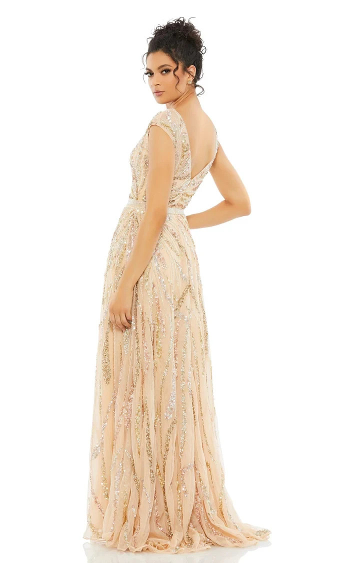 Mac Duggal Beige Multi Sequin Beaded A-Line Gown Size 16 $598