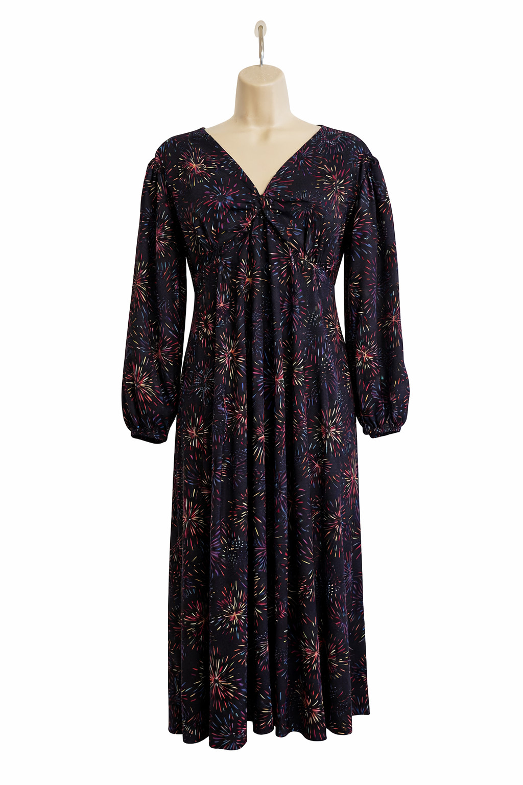 Little Mistress Black Firework Print Dress UK 18 Midi Party Balloon Sleeve