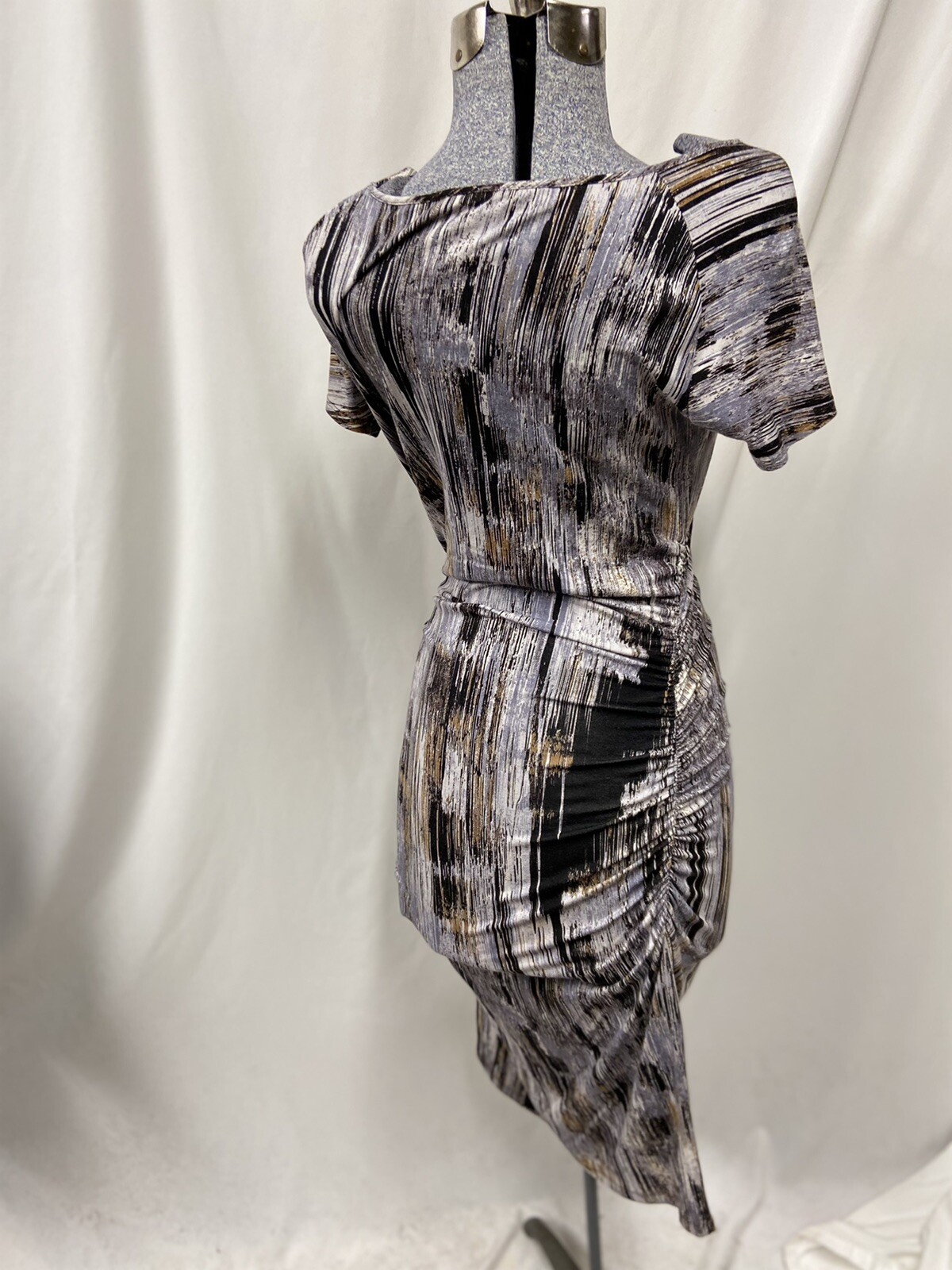 Halston Heritage Dress Size S Small Ruched BodyCon Stretch Abstract Slimming HH
