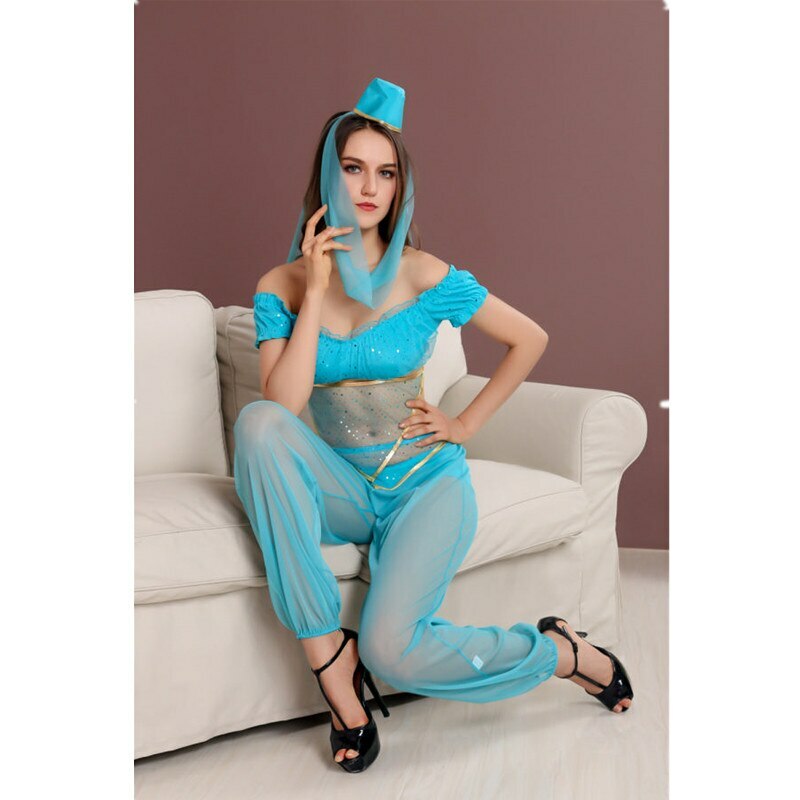 Aladdin Jasmin Princess Inspired Blue Arabian Floating Dress Cosplay Costume