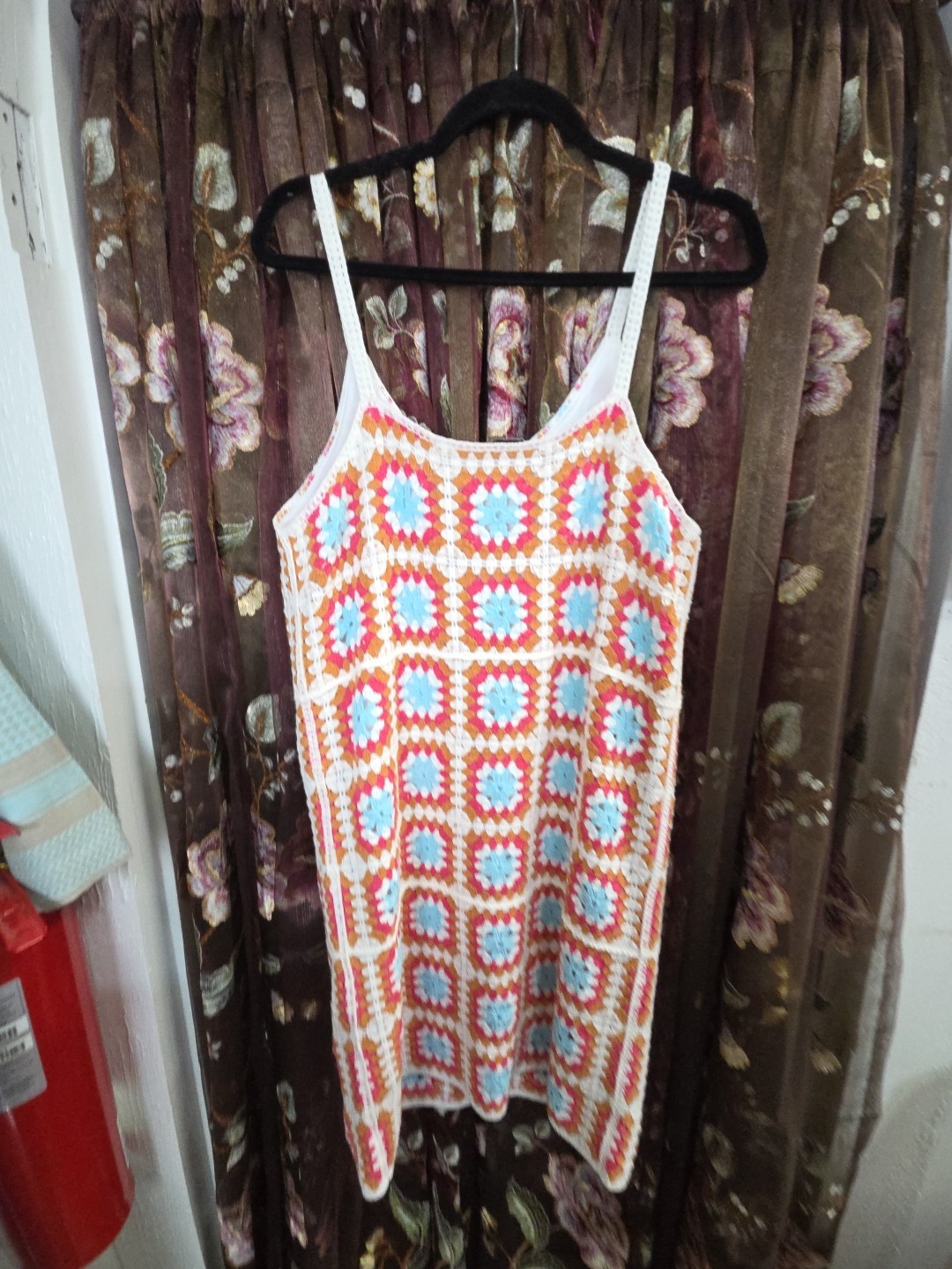 Willow & Wind Womens Size Large Crochet Knit Sundress Colorful Boho Retro Hippie