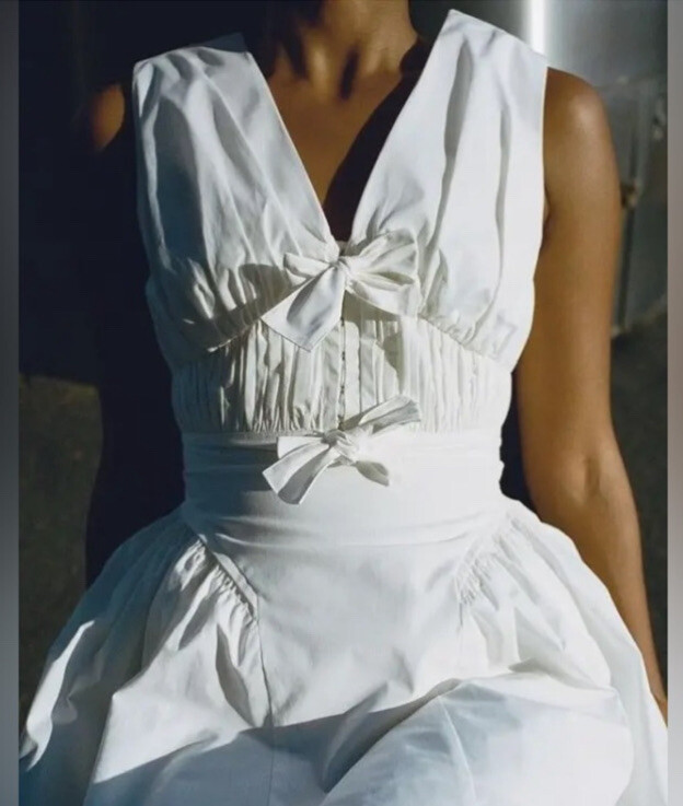 Self Portrait White Pleated Bow Mini Dress Size 8 NWT