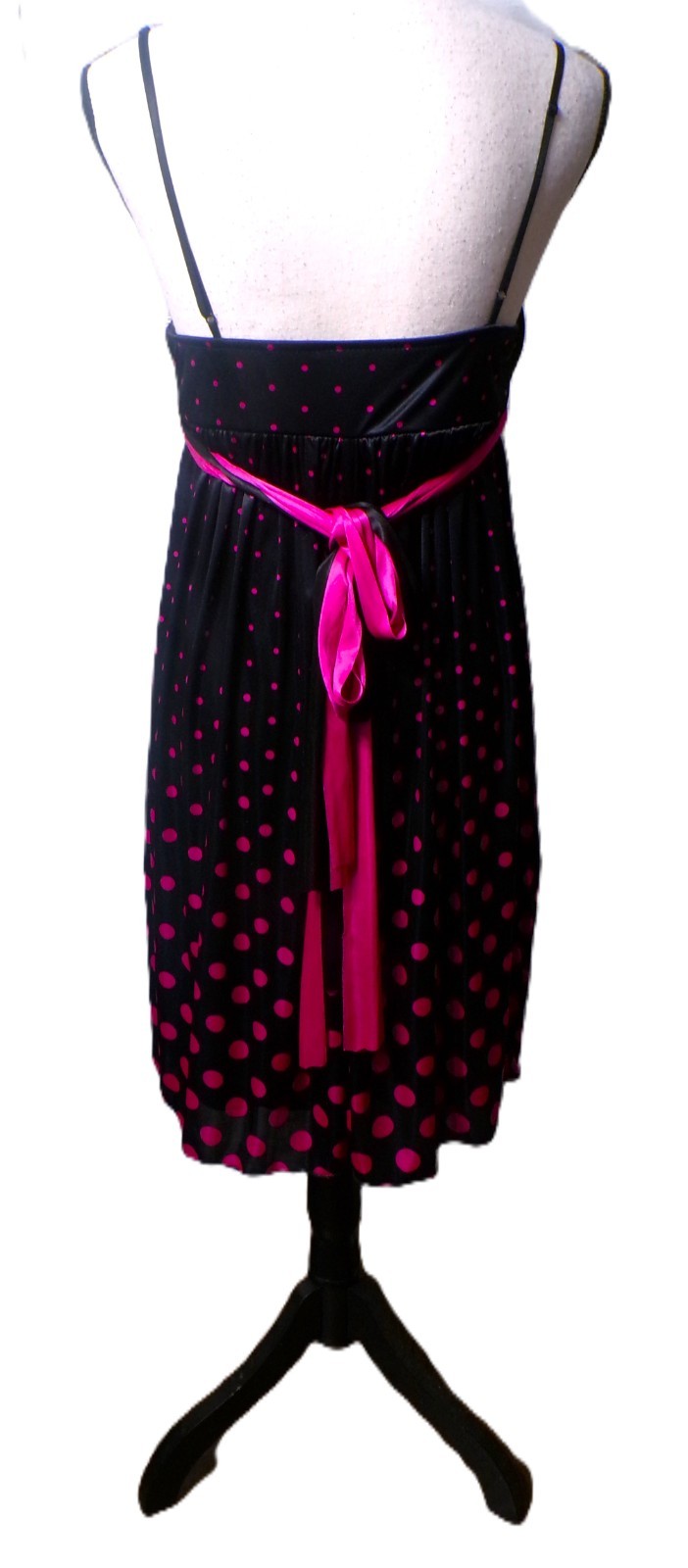 Y2k Ruby Rox Babydoll Mini Dress M Satin Black Pink Polk Dots Fairy Whimsigoth
