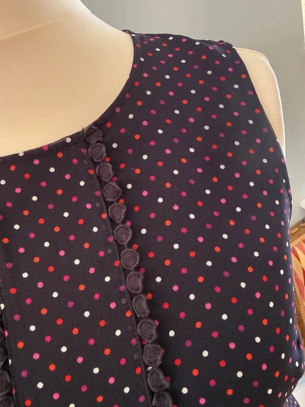 HOBBS Navy Polka Dot Floaty Dress UK12 red pink white spots Cocktail Wedding