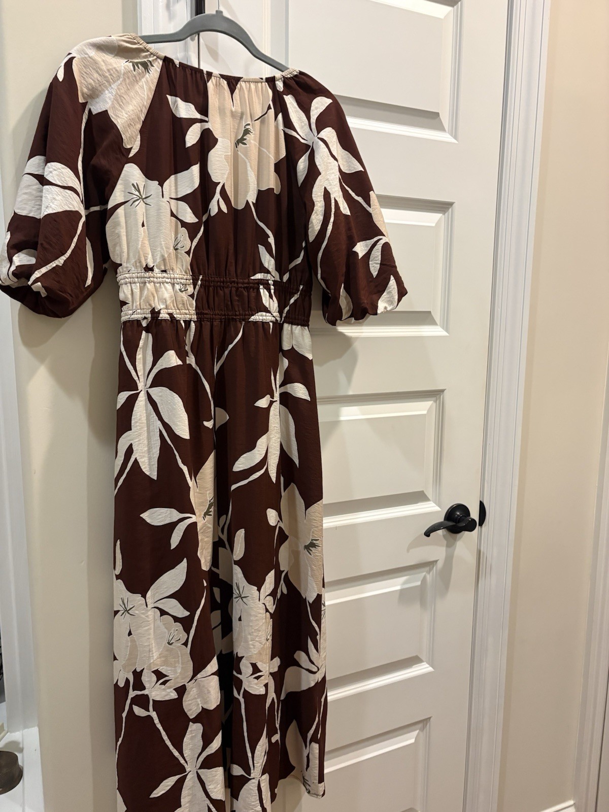 LOFT VERY CUTE BROWN&BEIGE LG FLOWER Midi DRESS Small Petite