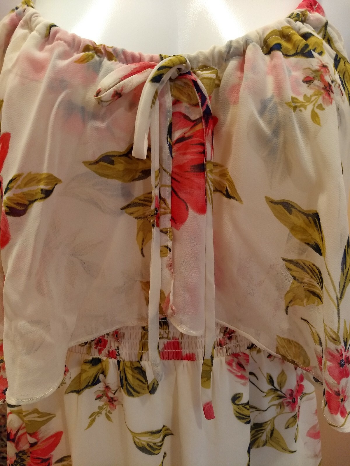 June And Hudson Chiffon Ruffle Maxi Dress Floral Ivory Red Size L Nwt