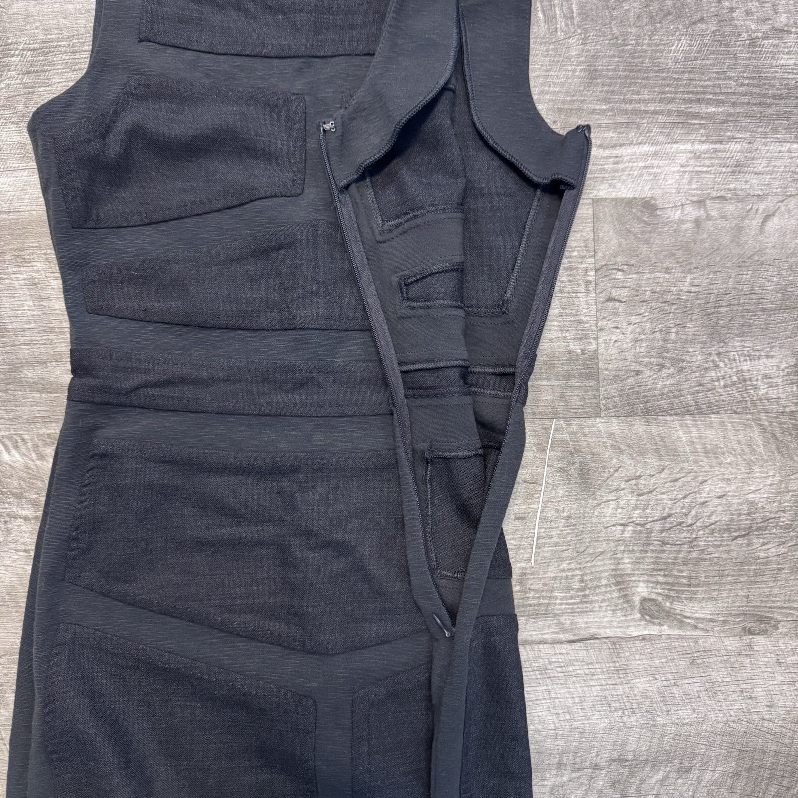 Diane Von Furstenberg Dark Gray Slub Knit Wool Blend Panel Sleeveless Dress Sz.2