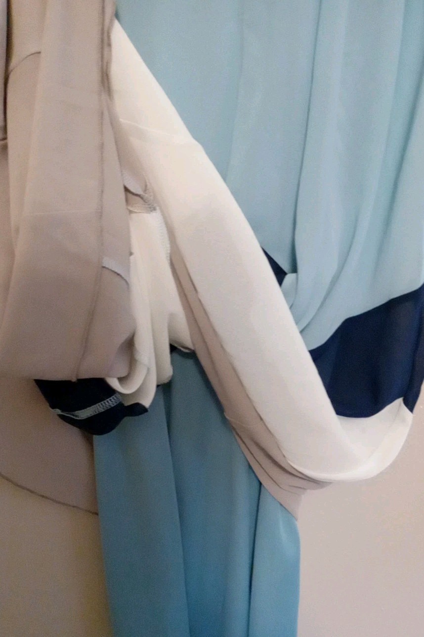 Ya Women Light Blue Geometric Colorblock Beige White Navy Maxi Dress Size S