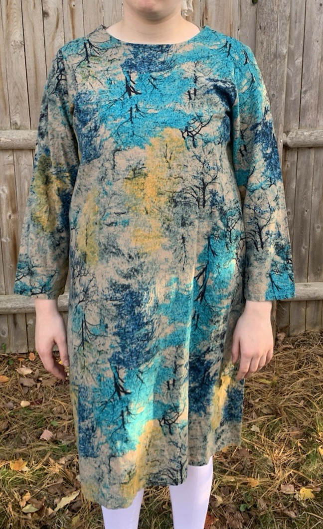 YJYL Green Multicolor Tree Print Shift Dress 3/4 Sleeve China Size XXL (US M)