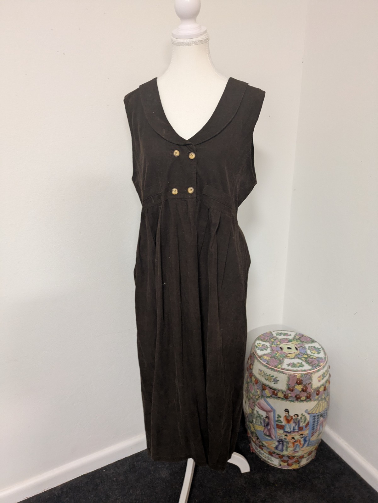 brown corduroy pilgrim style long jumper dress M EUC