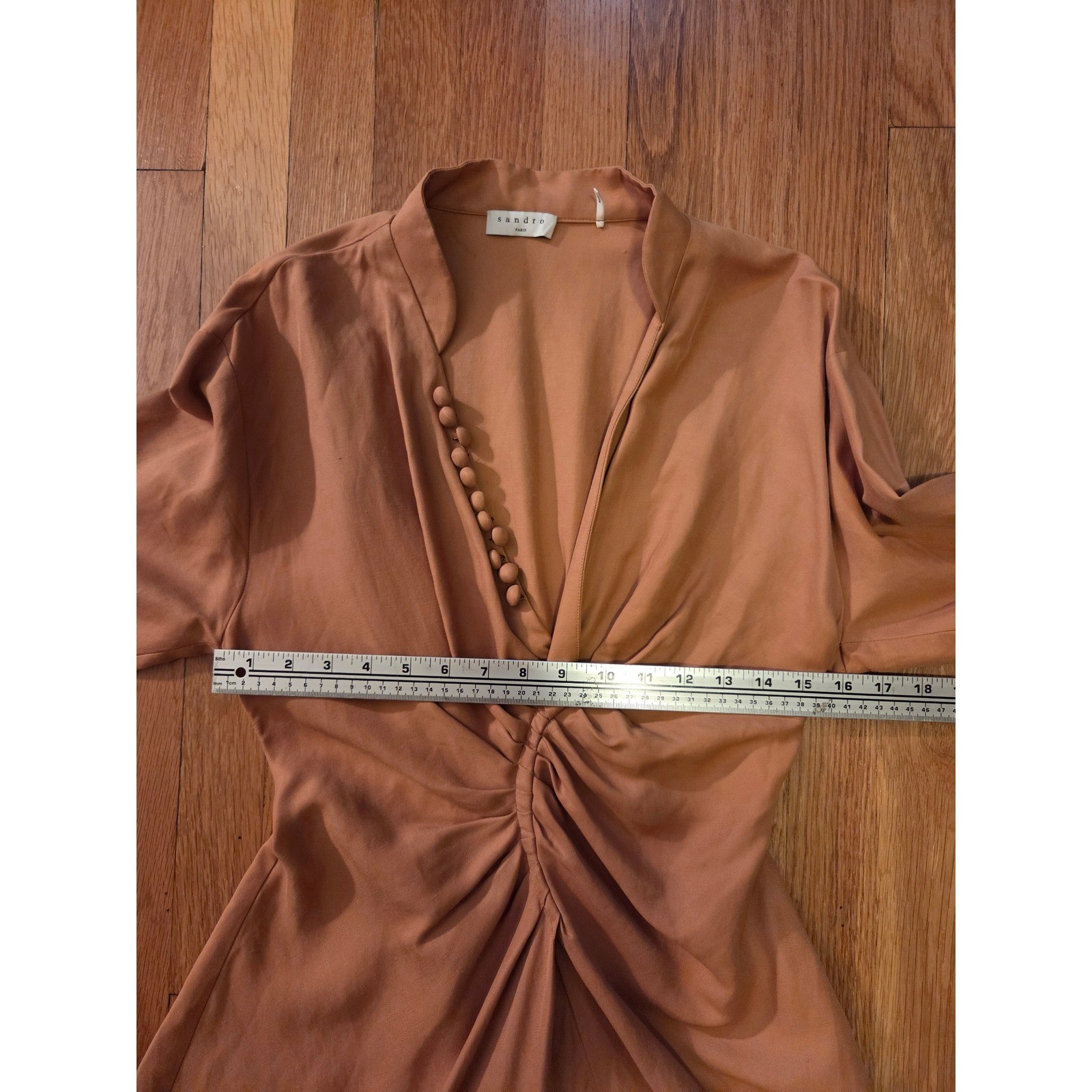 Sandro Amaria Cross-Over Neckline Dress, Camel, Caramel, Fall, Sz FR 36/US S