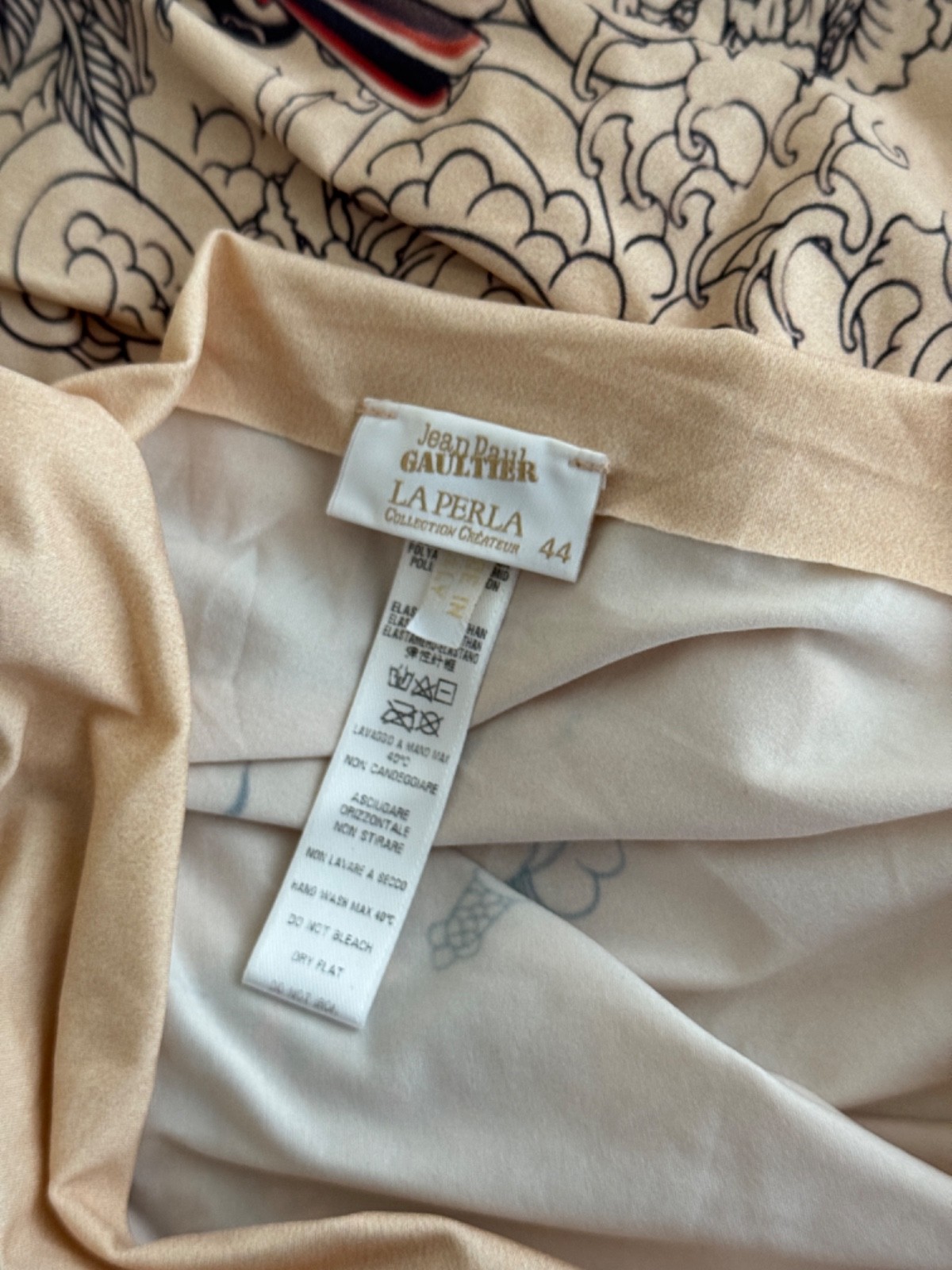 Jean Paul Gaultier x La perla 2013 bodycon beige tattoo print dress size FR40