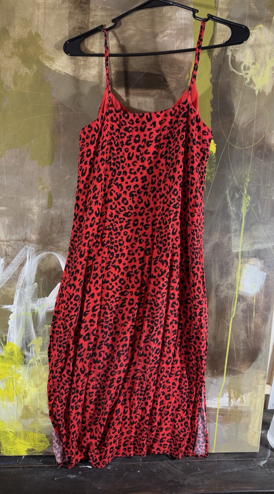 Charlie holiday feline red leopard print midi dress Small Pre Owned