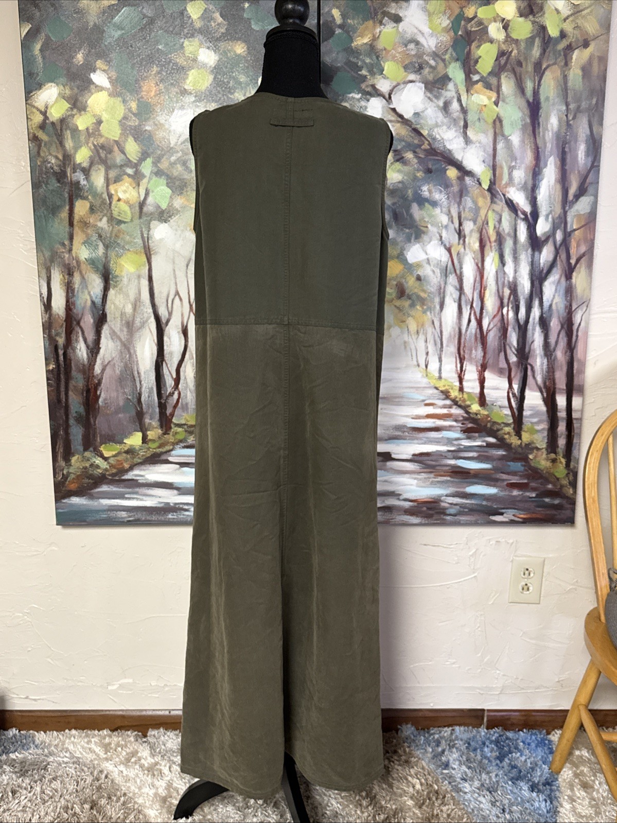 Cottagecore HSZ Studio Womens Small Jumper Dress Olive Brown Corduroy Sleeveless