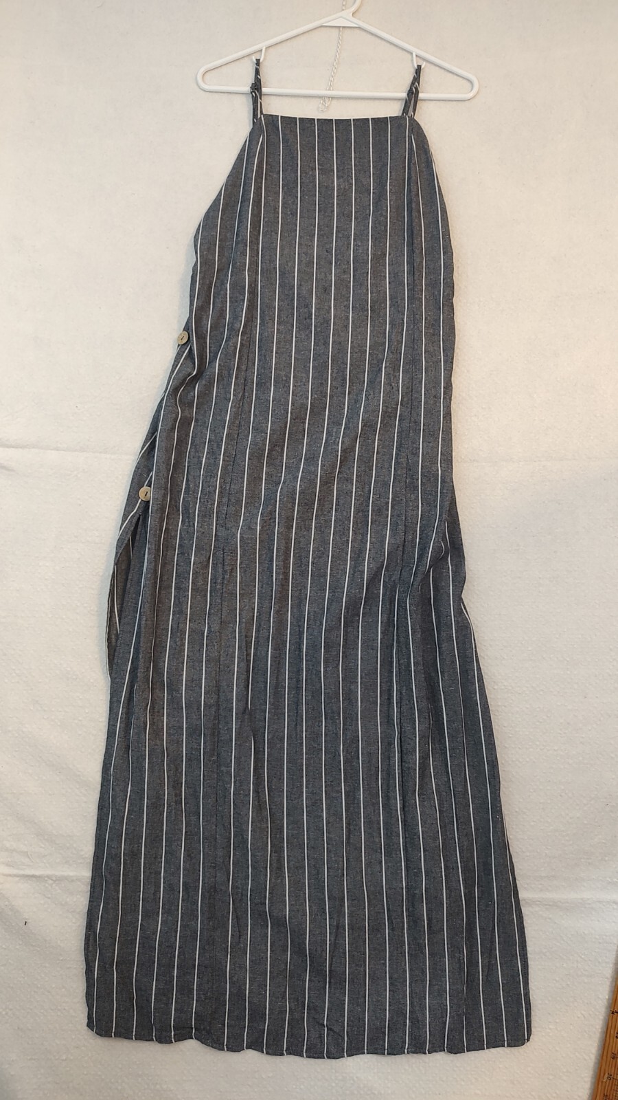 Favlux Fashion 90’s Maxi Dress Gray And White Stripped Dress Buttons Medium