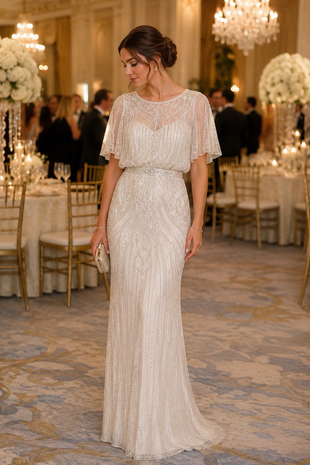 JENNY PACKHAM Beaded Ivory White Maxi Gown UK 18 US 14 Cape Bridal Wedding 🟡