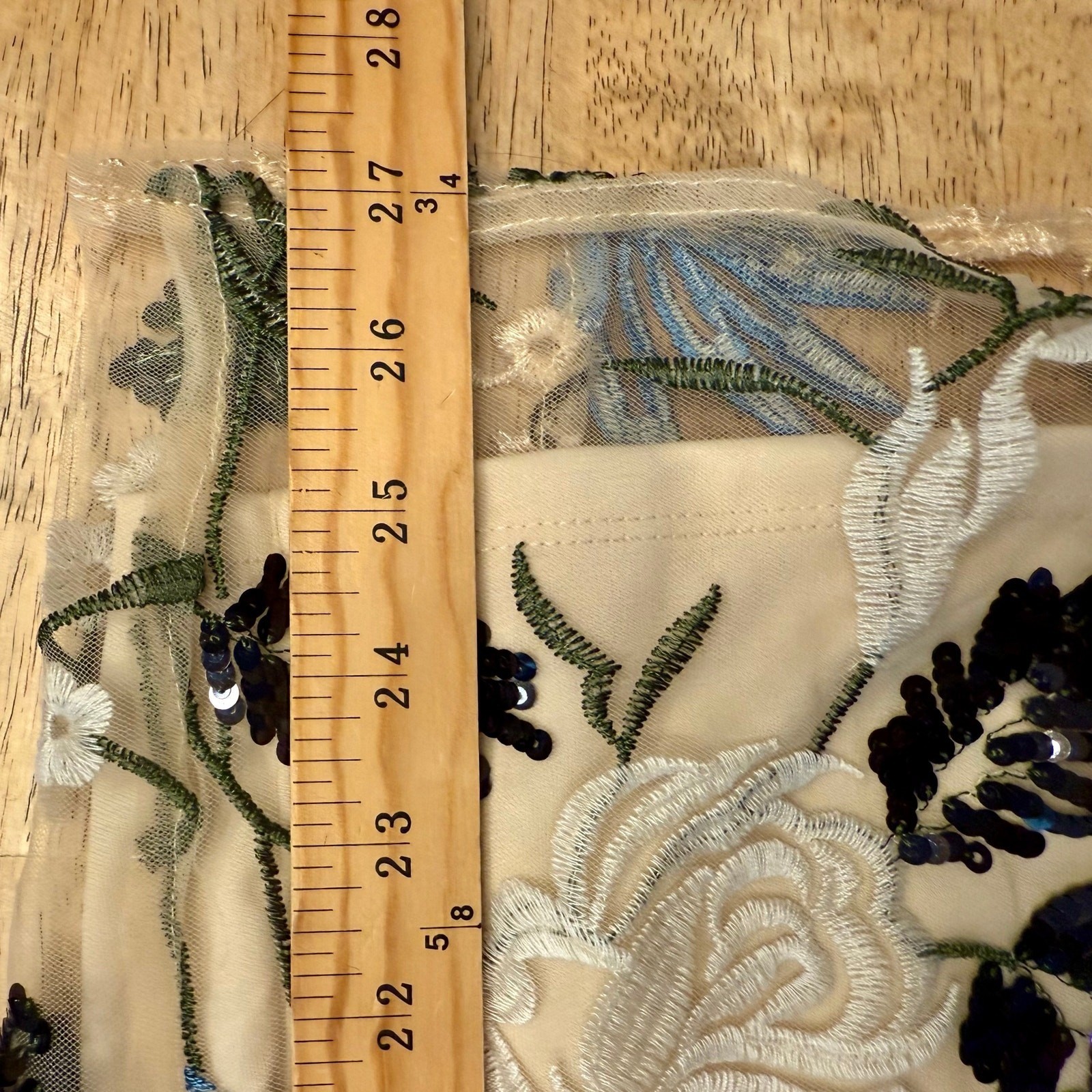 Lulus Embroidered Tulle Midi Dress S Beige Blue Black Floral Sequin Ruffle Strap