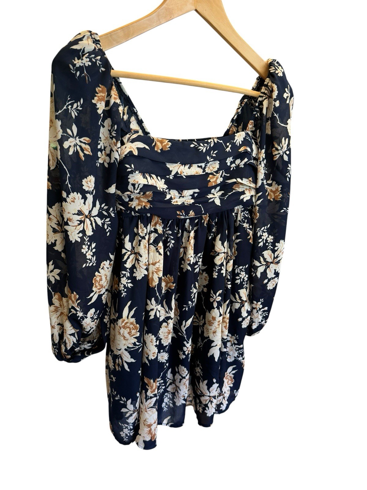 Abercrombie & Fitch XSP Navy Floral Mini Dress Puff Sleeve Smocked Back Square
