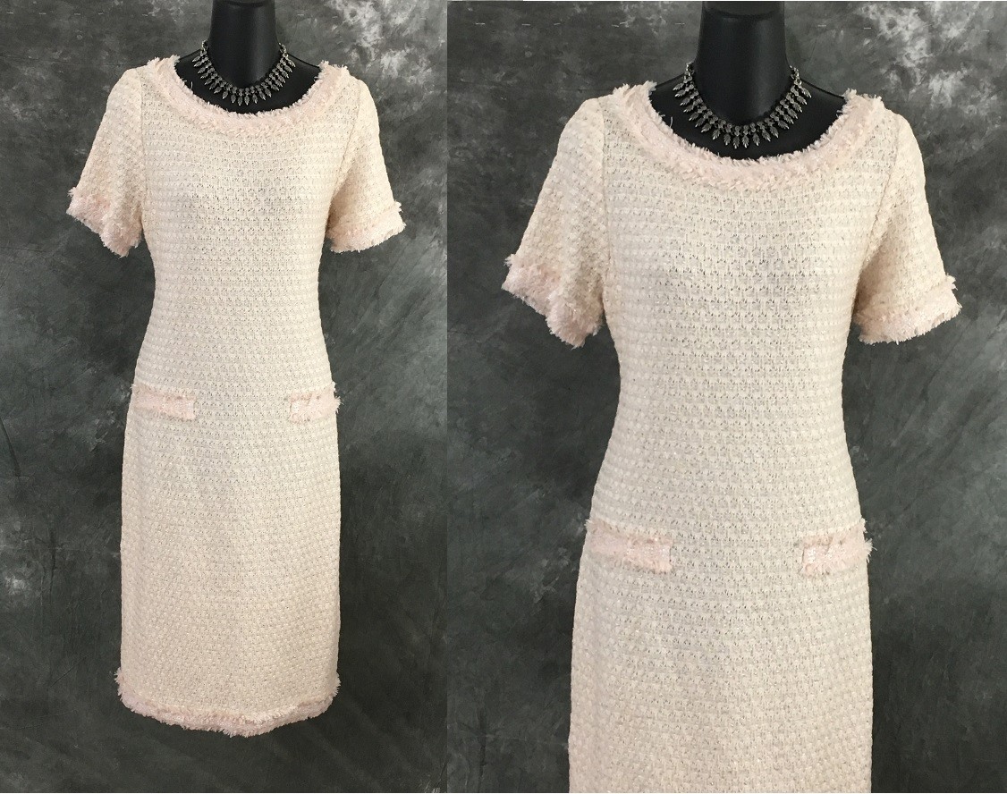 BEAUTIFUL St John knit pink shimmer multi fringe dress size 8