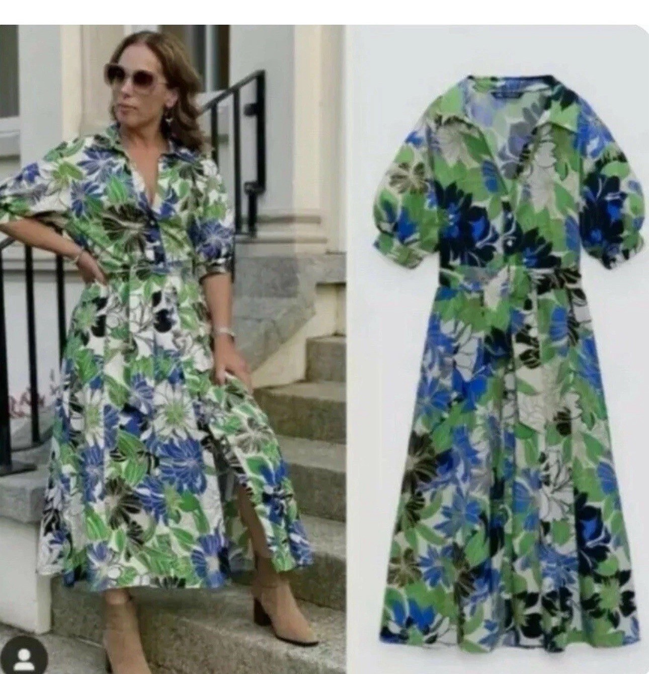 ZARA FLORAL PRINTED MIDI SHIRT-DRESS BELT SIZE XS10/12 BLOGGER FAVE REF:8673/348