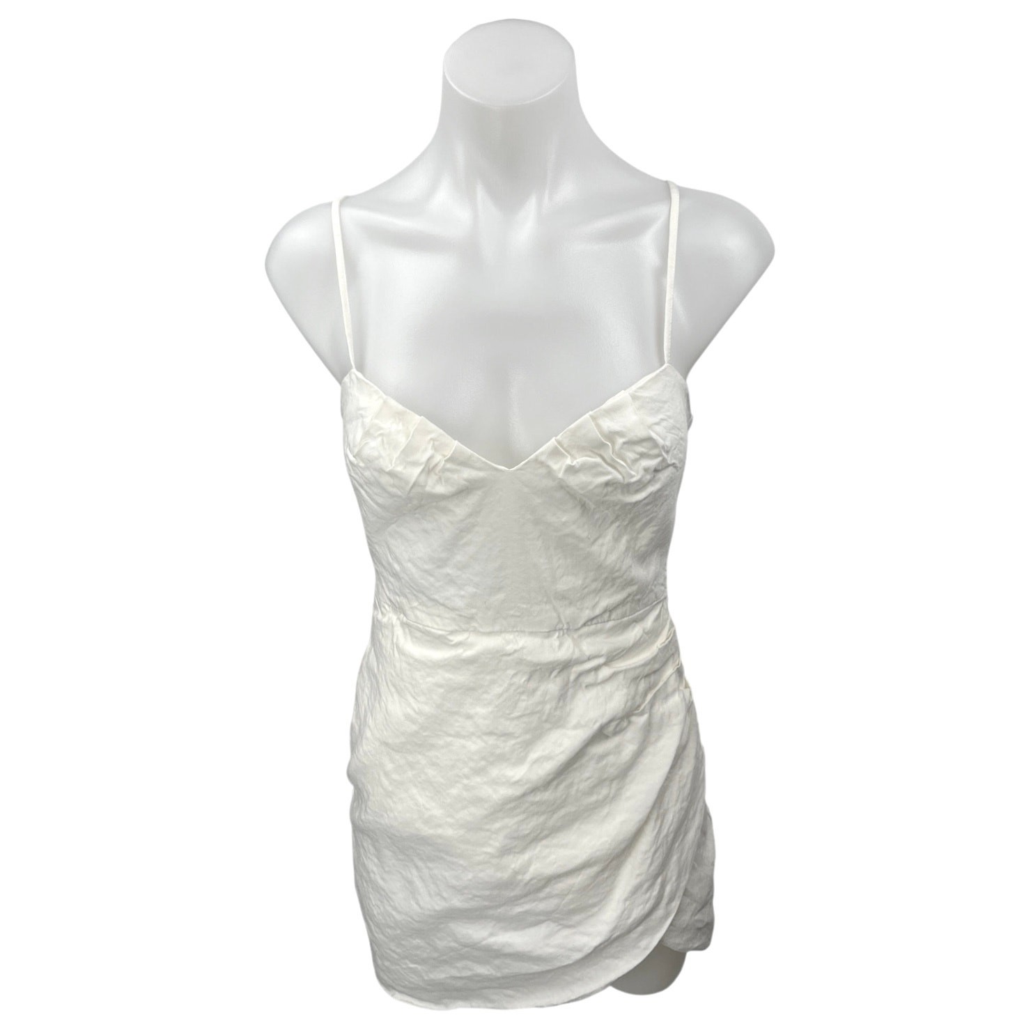 Mango MNG White Linen Sleeveless Cami Camisole Ruched Mini Pencil Dress Size 2