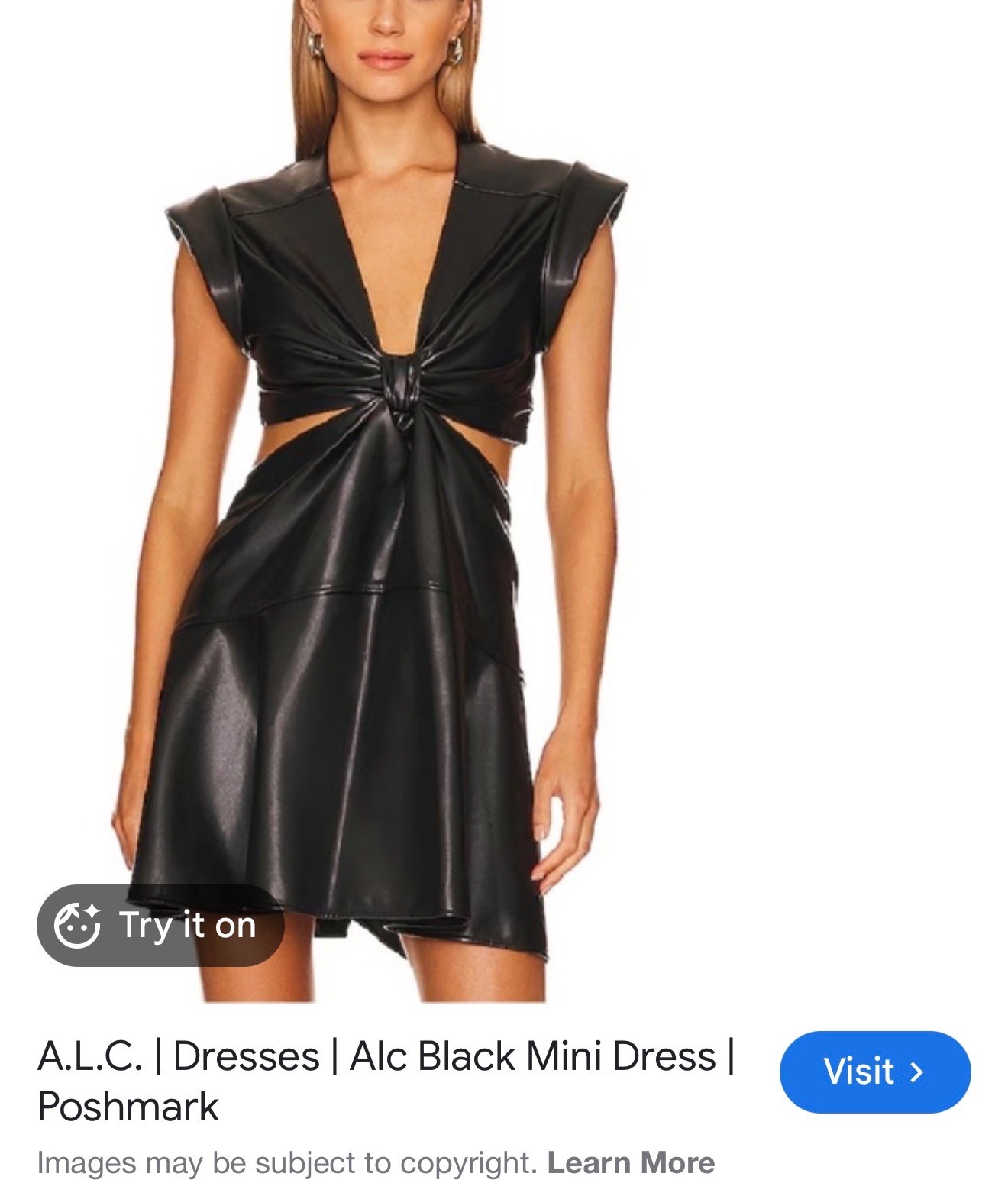 $95 A.L.C Women’s black ven leather cutout v-neck Lexi A Line dress Size (6)