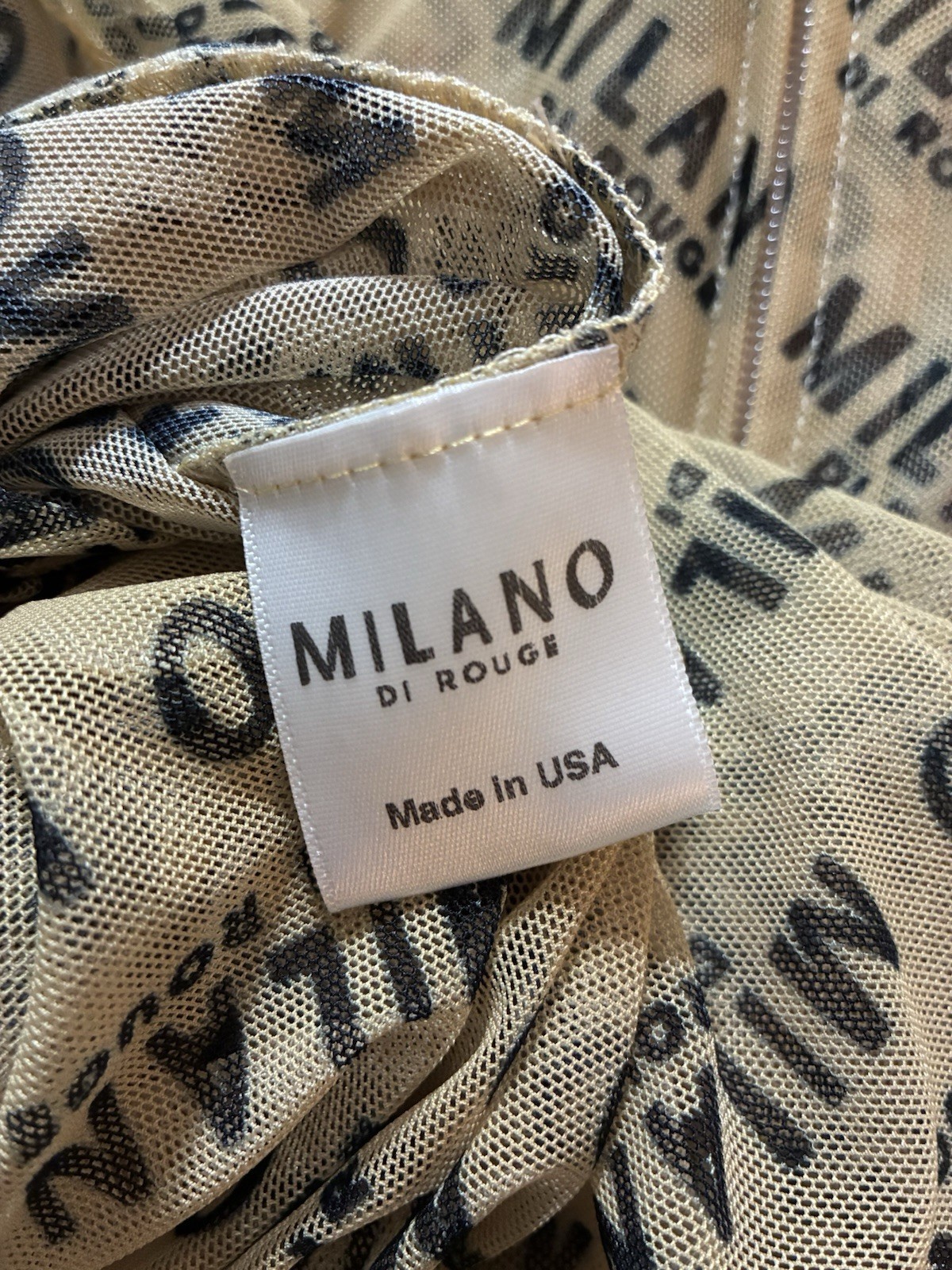 Milano Di Rouge Beige/Black Logo Mesh Stretch Maxi Dress XL Long Sleeve Zip