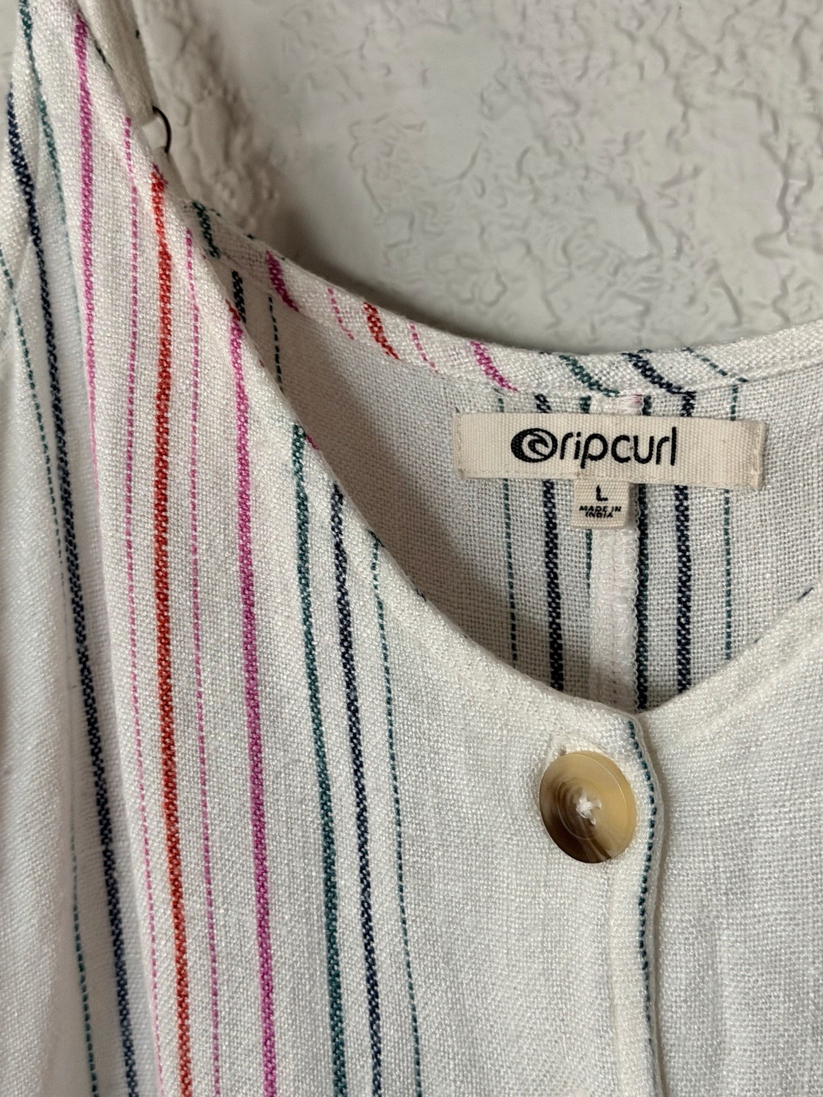 RIP CURL Striped Button Front Short Sundress Strappy Size L 100% Viscose