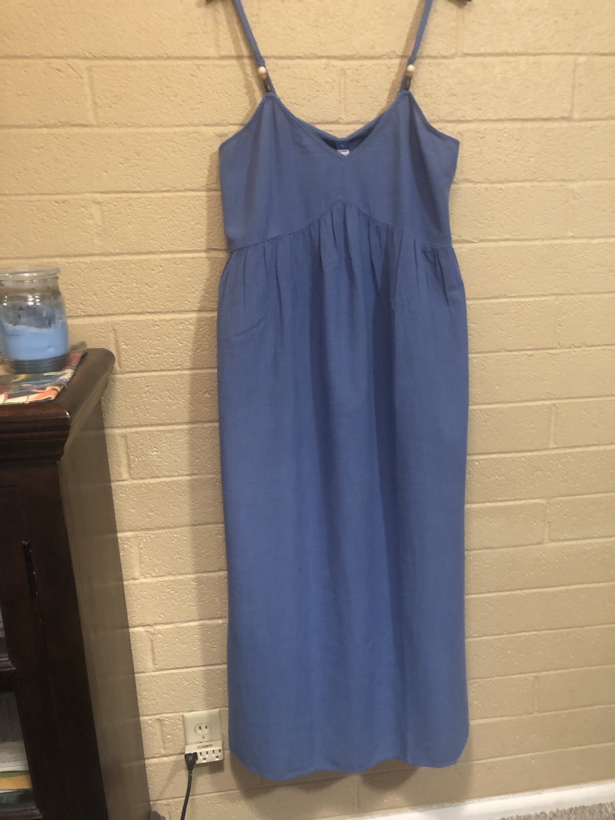 OLD NAVY size Large Chambray A-line Sundress, Blue Washable Cotton/Rayon blend