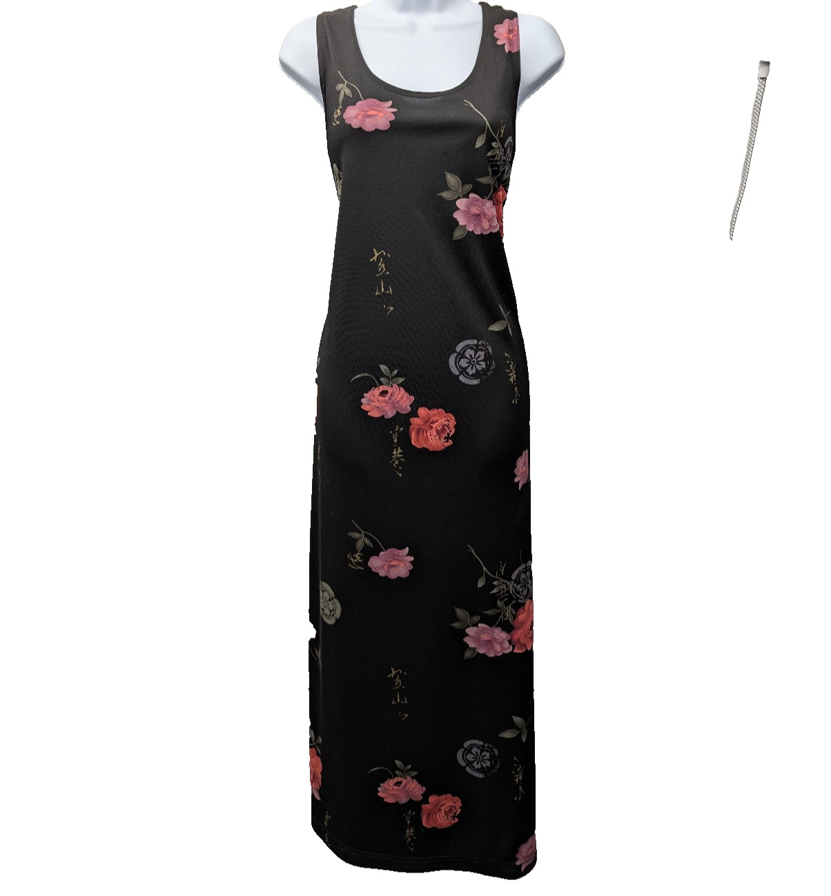 Vintage Maxi Dress Womens 14 Black 90s Floral Oriental Whimsigoth Phoebe Asian