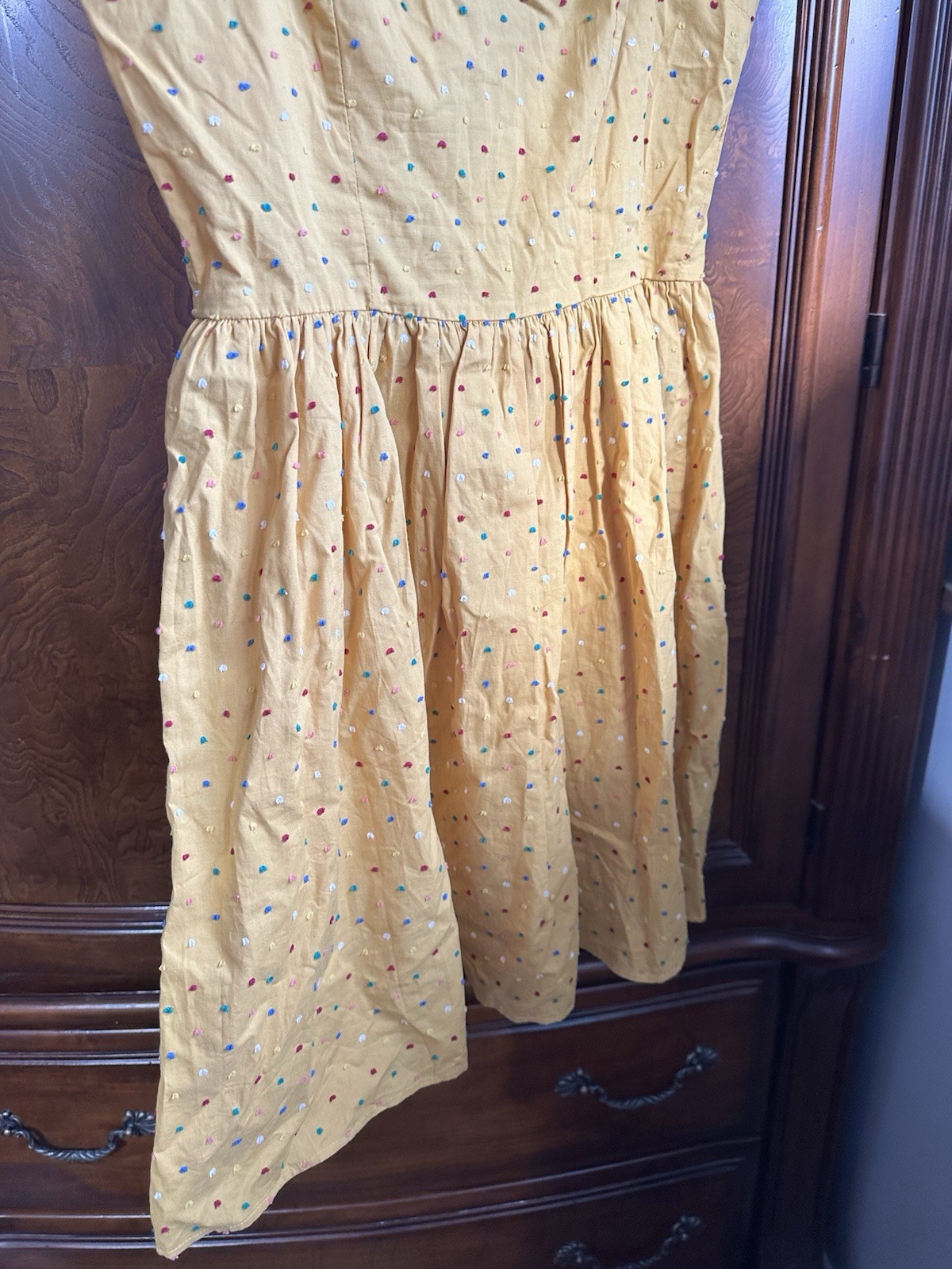 Mustard Yellow Polka Dot Sundress A-Line Cottagecore Indie Retro Mini Dress (M)