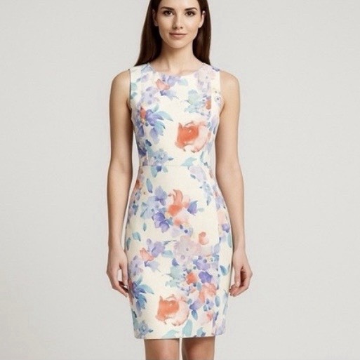 Calvin Klein Colorful Floral Scuba Knit Sleeveless Stretch Sheath Dress Size 6