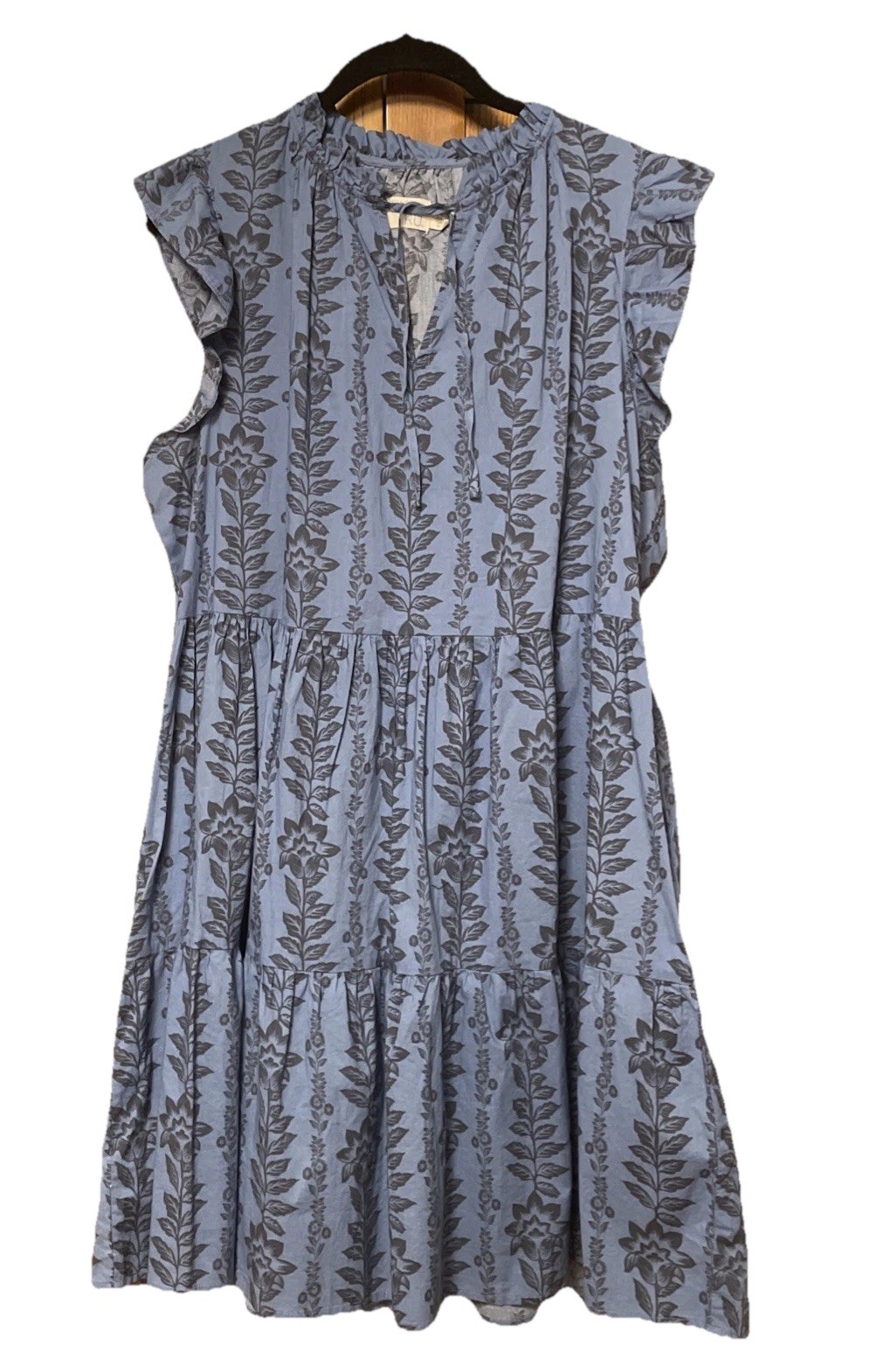 Blue Denim Floral Tiered Mini Dress Womens Sleeveless Sz. XL (16-18) Flirty