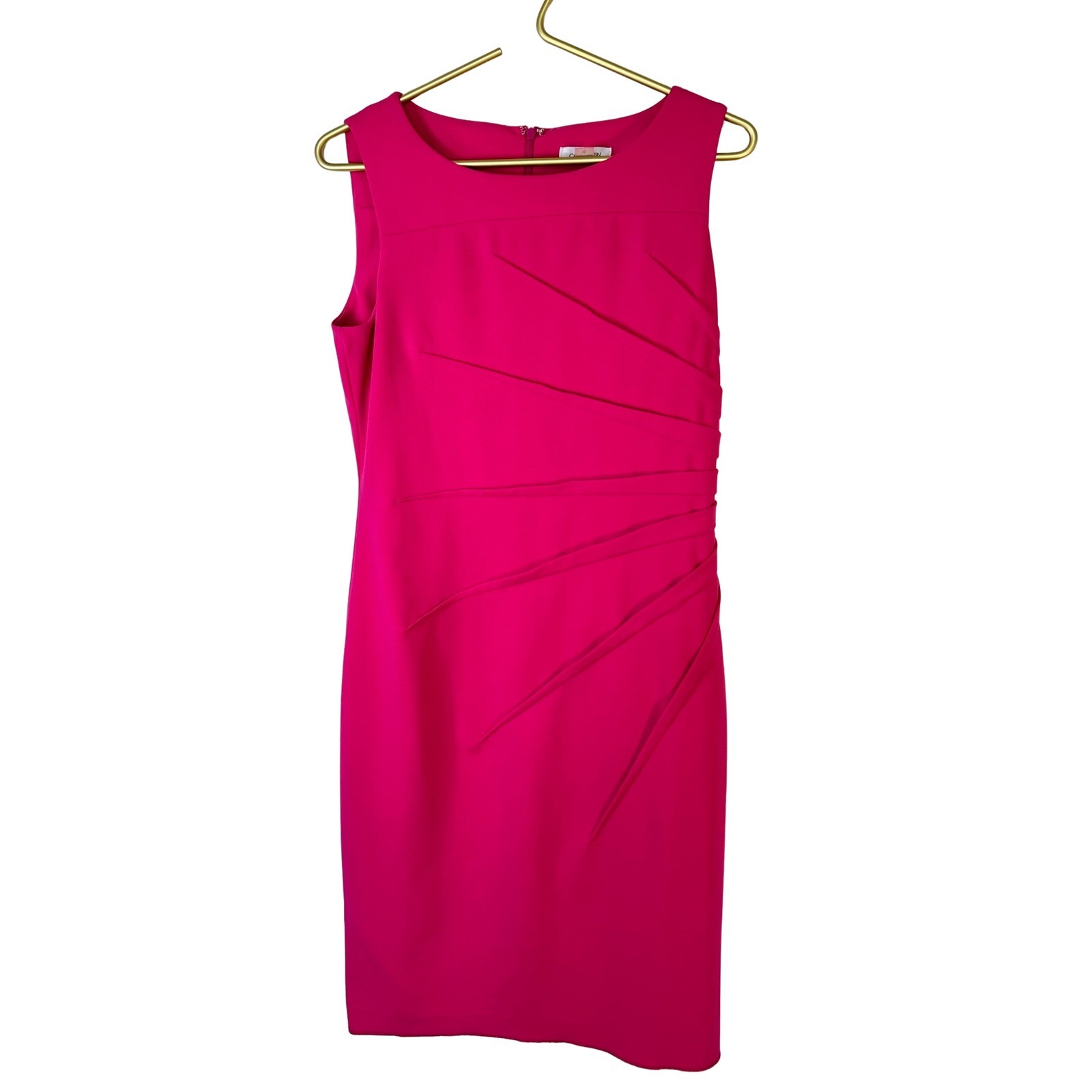 Calvin Klein Pink Fuschia Starburst Ruched Sheath Cocktail Dress Women 10 Preppy