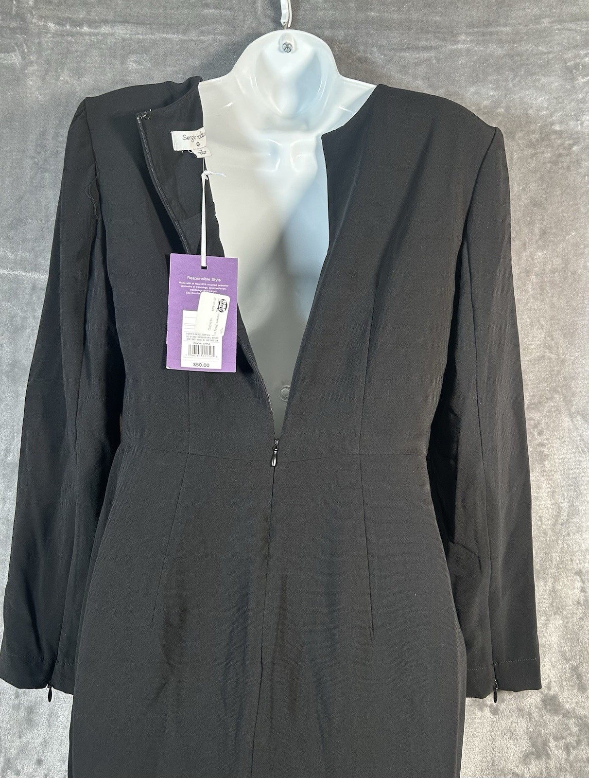 Dress Sergio Hudson Black Small Midi Strong Shoulder