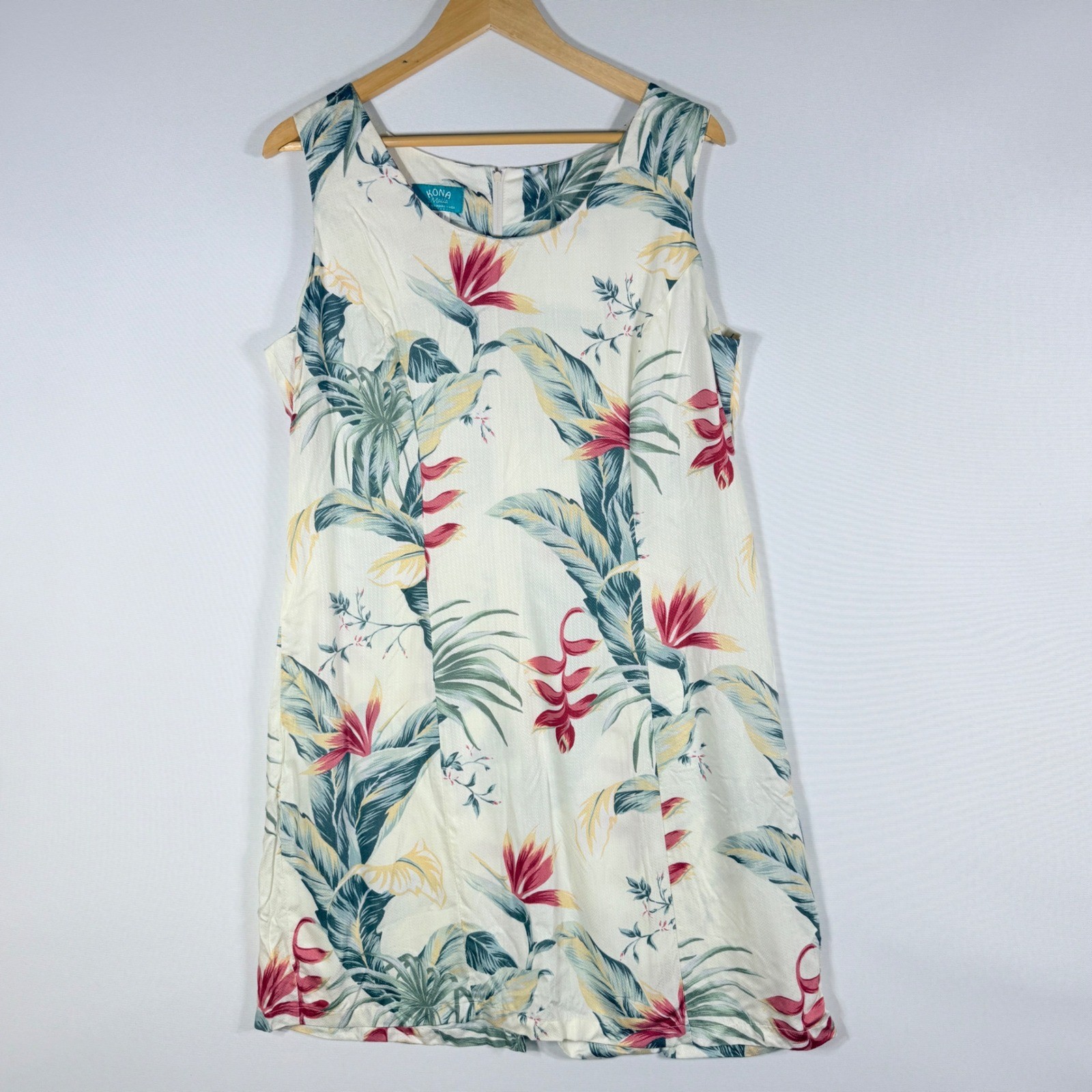 Kona Malia Womens XL 12 Dress Tropical Floral Hawaiian Cream Resort Chic Cruise