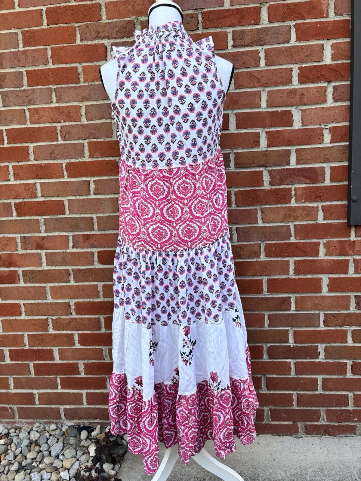 Chelsea & Theodore Sleeveless Patchwork Floral Print Tiered Maxi Dress XS Boho