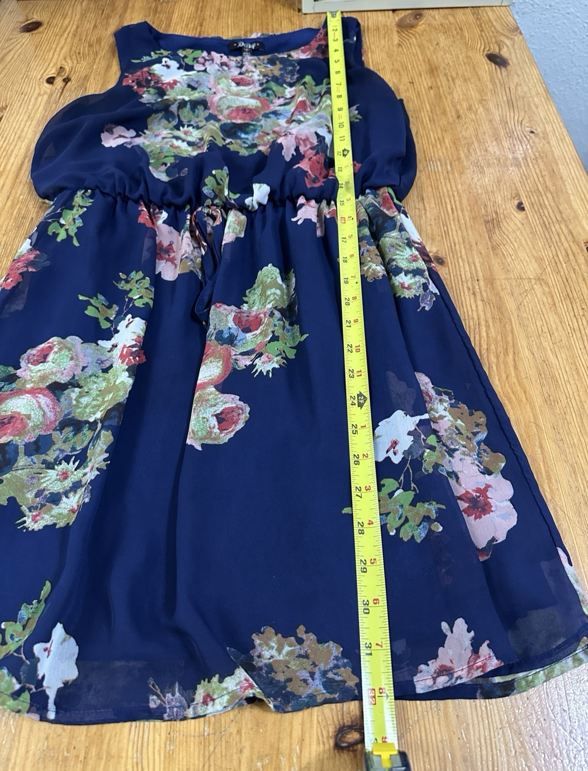 BeBop Blue Floral Chiffon Sleeveless Mini Dress Elastic Waist Size M Boho flowy