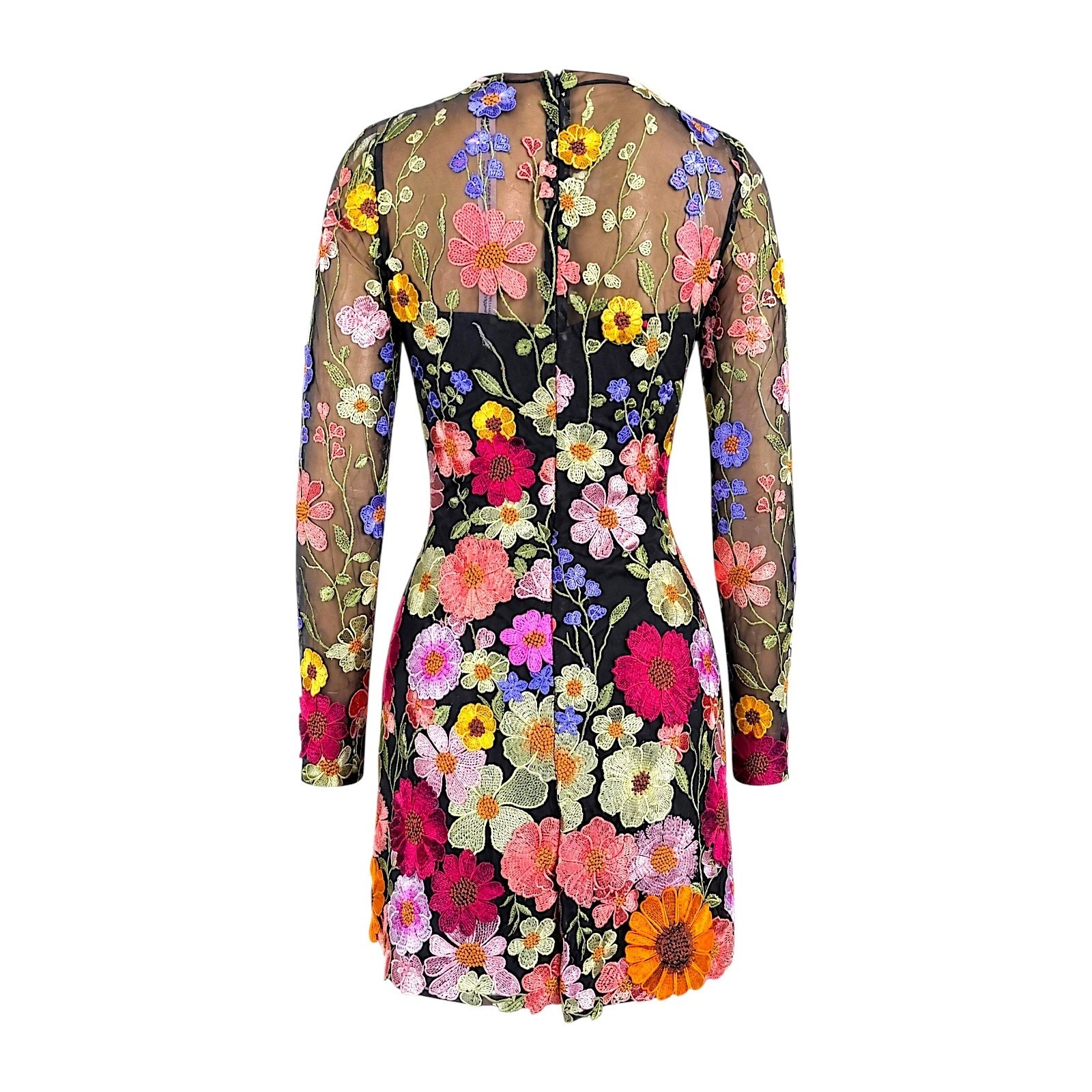 Mac Duggal 68202 Floral Embroidered Mesh Mini Dress Womens 2 NWT